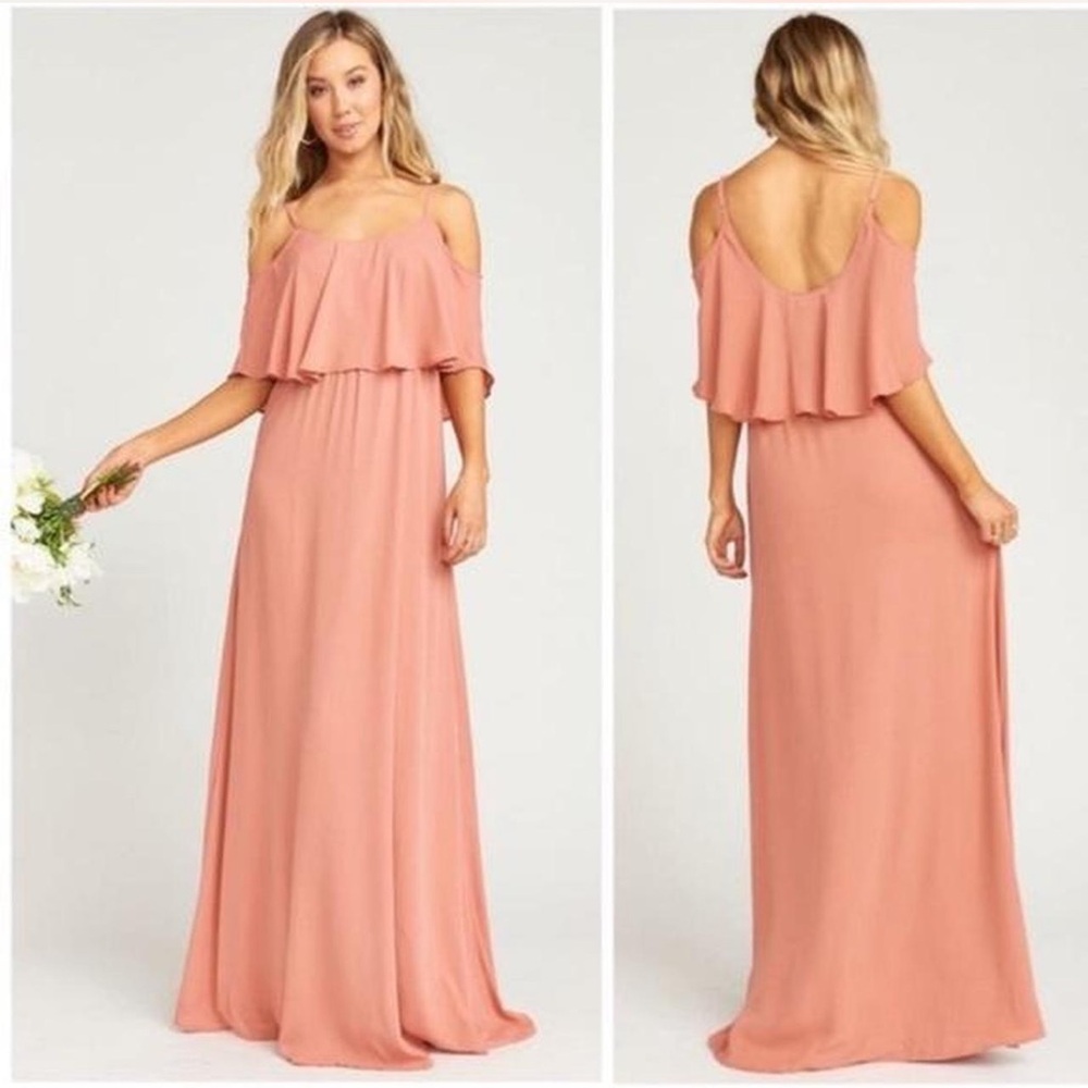 Show Me Your MuMu NWT Caitlin Ruffle Cold-Shoulder Floor Length Dress SZ M